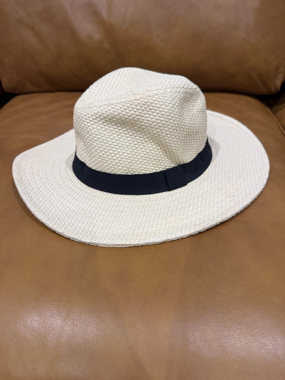 J. Crew Cream Straw Fedora with Black Band